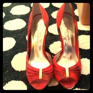 Red Jessica Simpson peep toe heels!